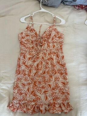 Sleeveless Floral Print Summer Dress in Rust and Cream
